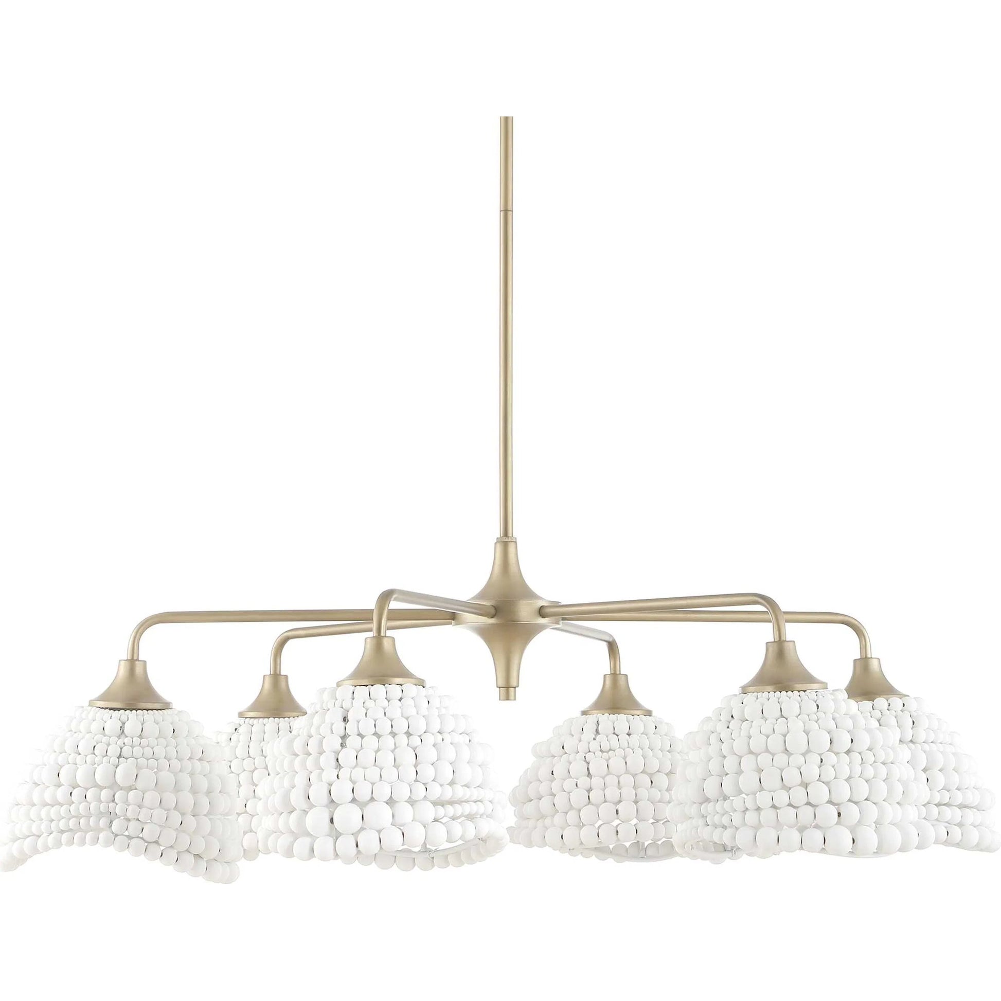 Biddeford 6 Light Beaded Pendant by Uttermost in gold, white. Made from wood bead, iron in a modern style.