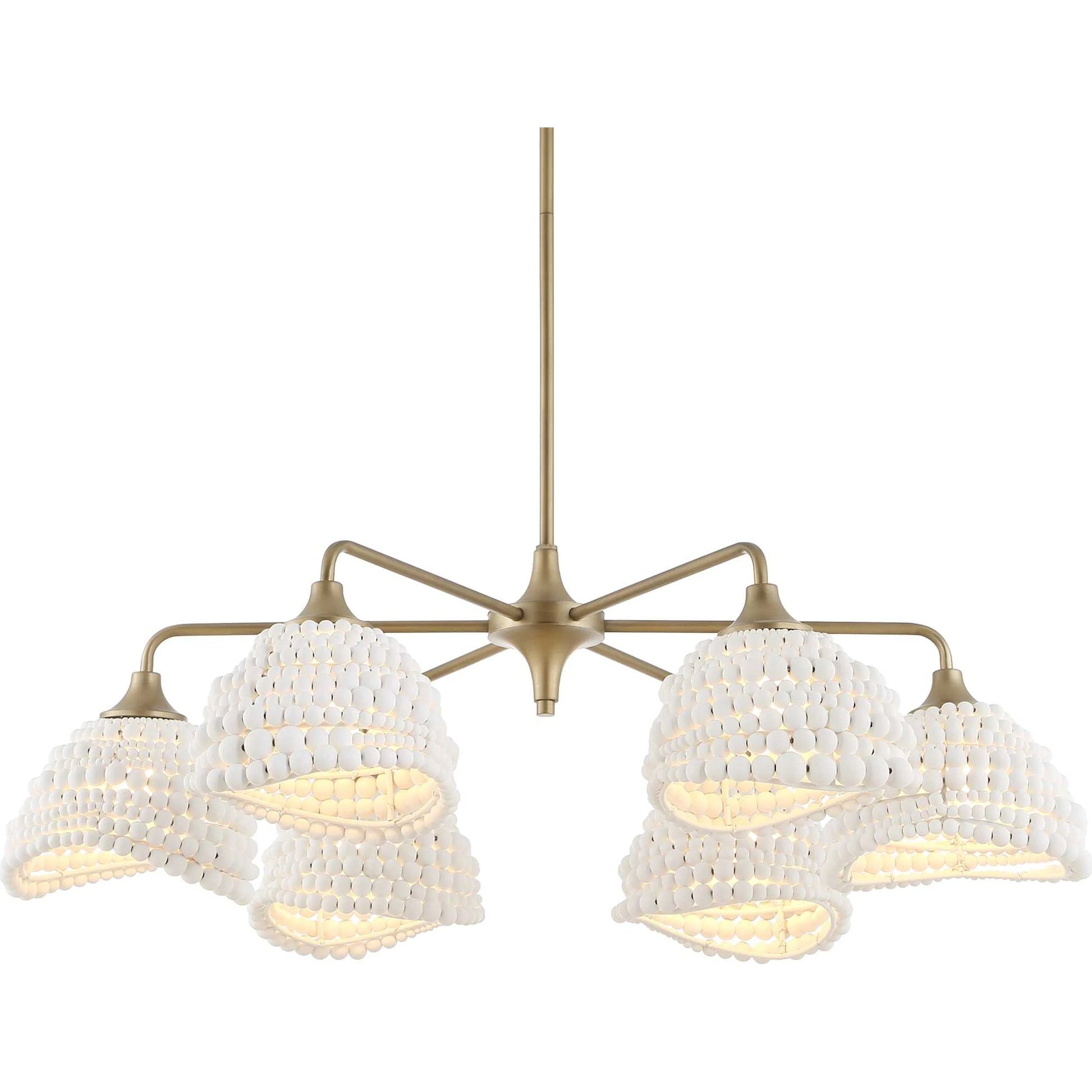 Biddeford 6 Light Beaded Pendant by Uttermost in gold, white. Made from wood bead, iron in a modern style.