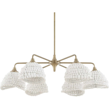 Biddeford 6 Light Beaded Pendant by Uttermost in gold, white. Made from wood bead, iron in a modern style.