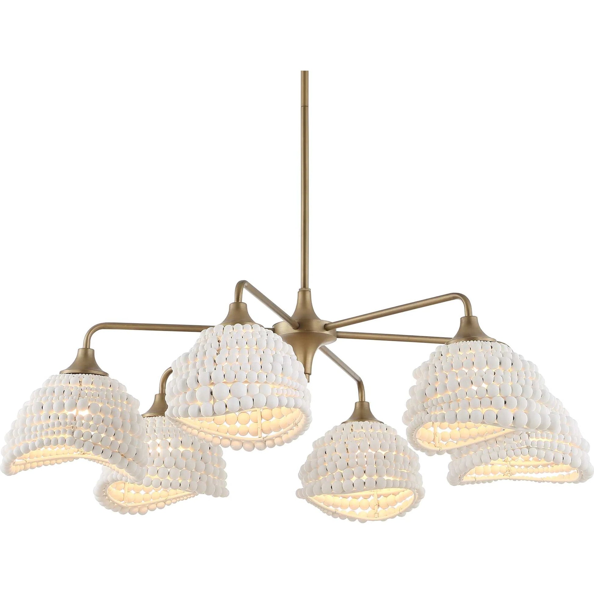 Biddeford 6 Light Beaded Pendant by Uttermost in gold, white. Made from wood bead, iron in a modern style.
