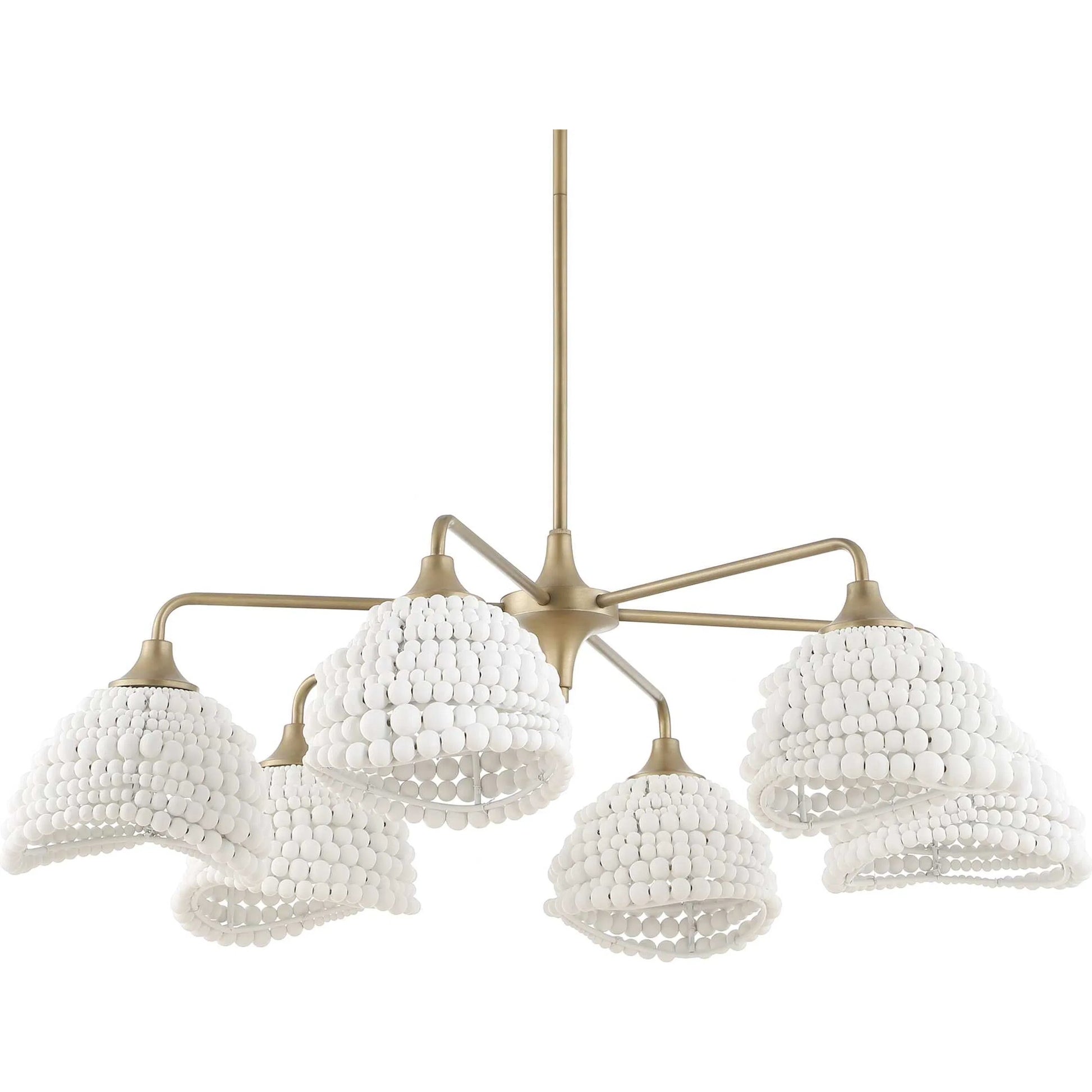 Biddeford 6 Light Beaded Pendant by Uttermost in gold, white. Made from wood bead, iron in a modern style.