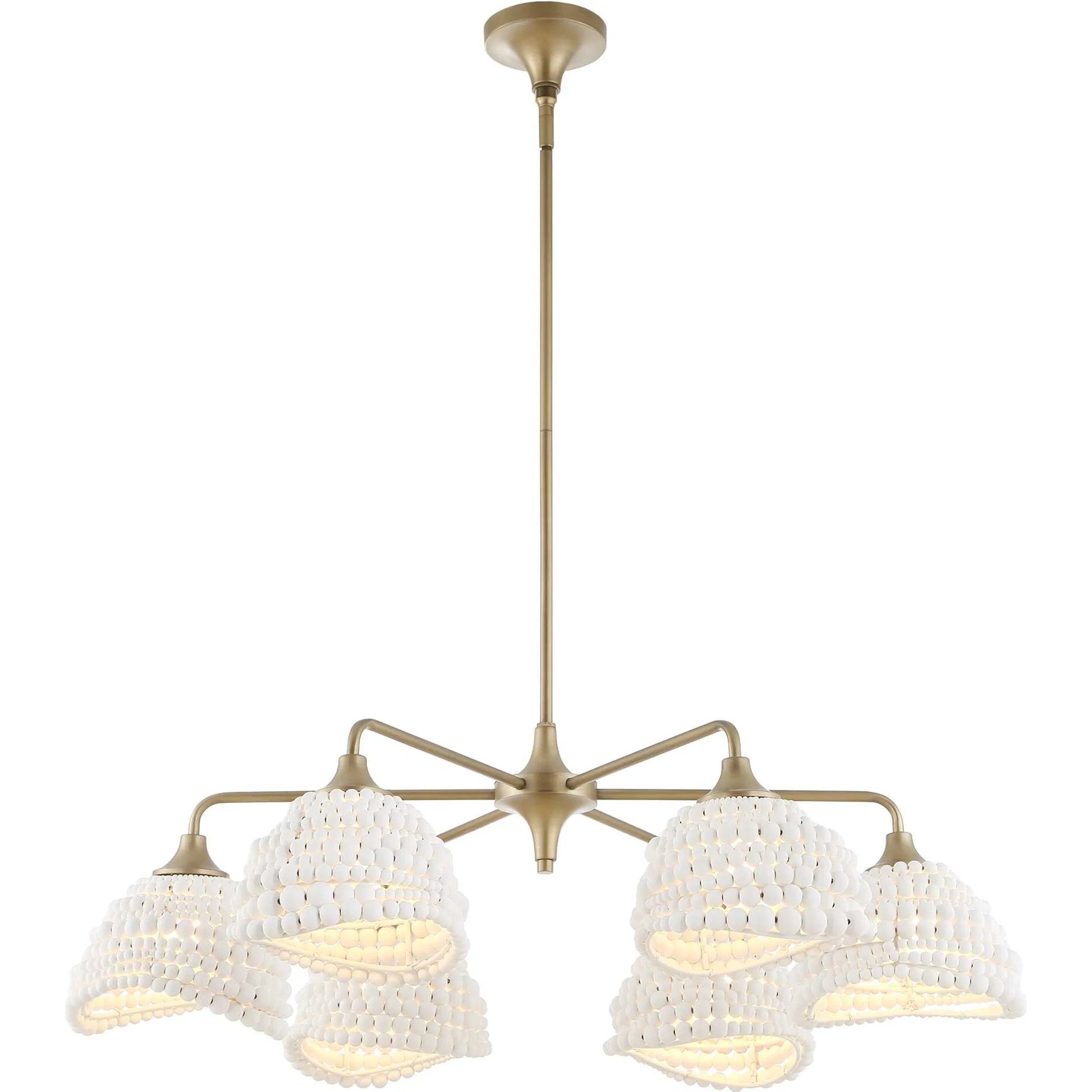 Biddeford 6 Light Beaded Pendant by Uttermost in gold, white. Made from wood bead, iron in a modern style.