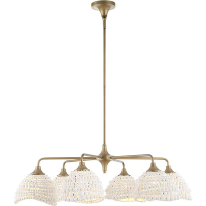 Biddeford 6 Light Beaded Pendant by Uttermost in gold, white. Made from wood bead, iron in a modern style.