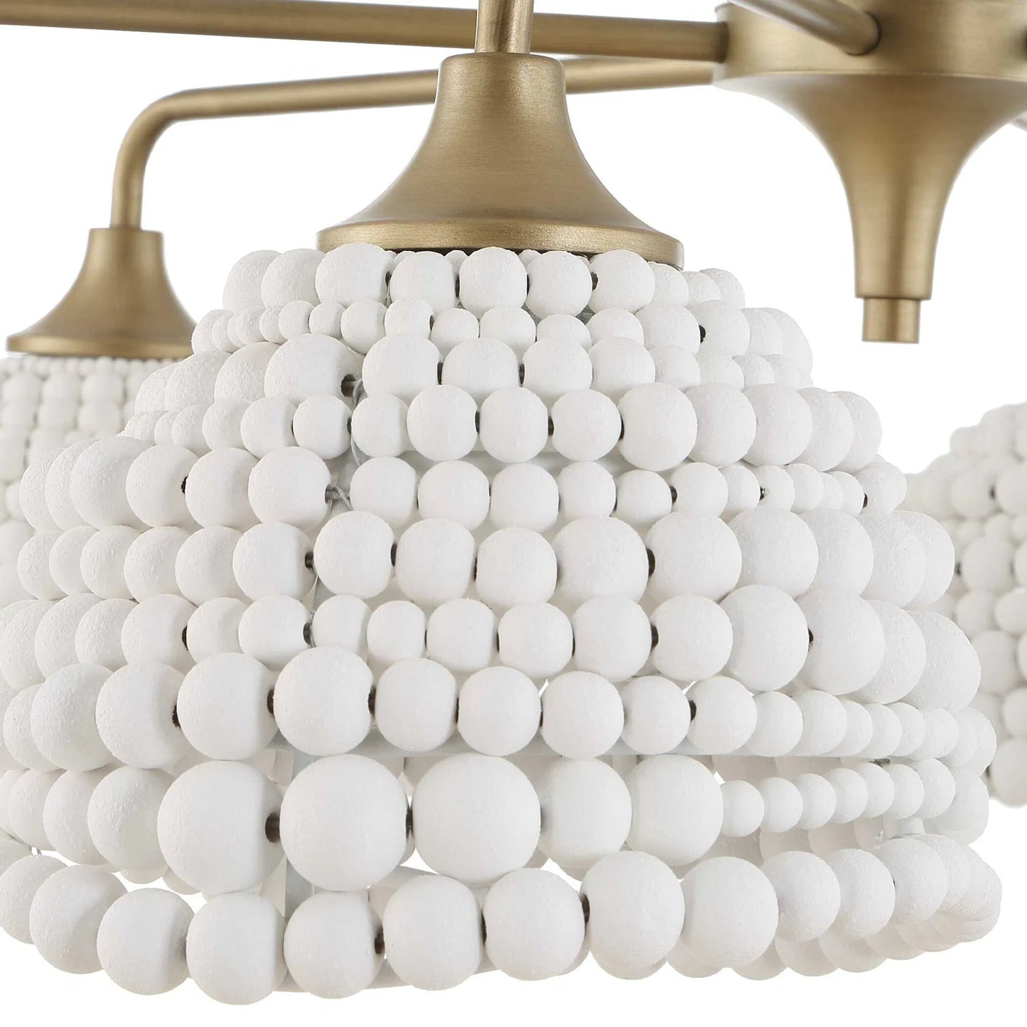 002 SI-2453081 | Closeup | Biddeford 6 Light Beaded Pendant by Uttermost in gold, white. Made from wood bead, iron in a modern style.