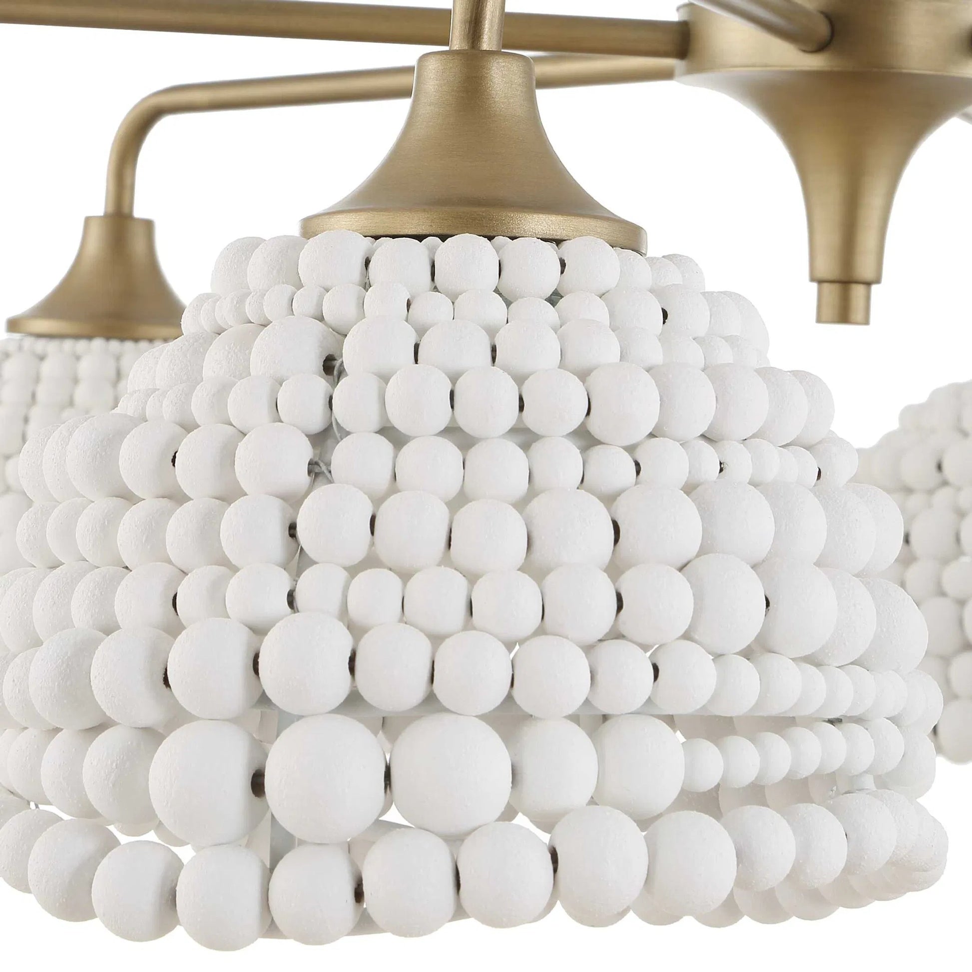 Biddeford 6 Light Beaded Pendant by Uttermost in gold, white. Made from wood bead, iron in a modern style.