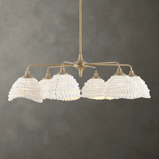 Biddeford 6 Light Beaded Pendant by Uttermost in gold, white. Made from wood bead, iron in a unique style.