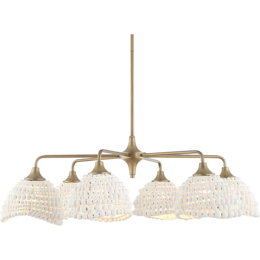 Biddeford 6 Light Beaded Pendant by Uttermost in gold, white. Made from wood bead, iron in a unique style.