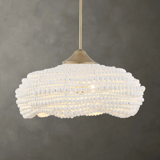 Biddeford 5 Light Beaded Pendant by Uttermost in gold, white. Made from wooden beads, iron in a unique style.