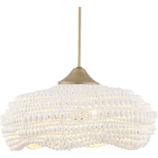 Biddeford 5 Light Beaded Pendant by Uttermost in gold, white. Made from wooden beads, iron in a unique style.