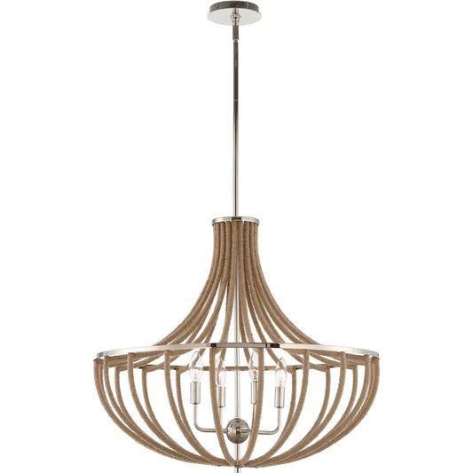 Lovelock 4 Light Rope Empire Chandelier by Uttermost in nickel. Made from rope, iron in a rustic style.