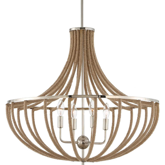 Lovelock 4 Light Rope Empire Chandelier by Uttermost in nickel. Made from rope, iron in a unique style.
