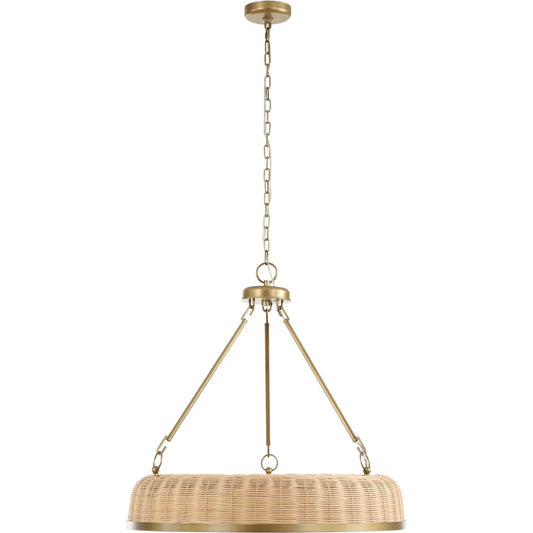 Ladakh 9 Light Round Wicker Pendant by Uttermost in brass. Made from woven cane, iron in a rustic style.