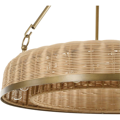 Ladakh 9 Light Round Wicker Pendant by Uttermost in brass. Made from woven cane, iron in a rustic style.