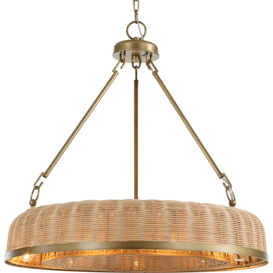 Ladakh 9 Light Round Wicker Pendant by Uttermost in brass. Made from woven cane, iron in a unique style.