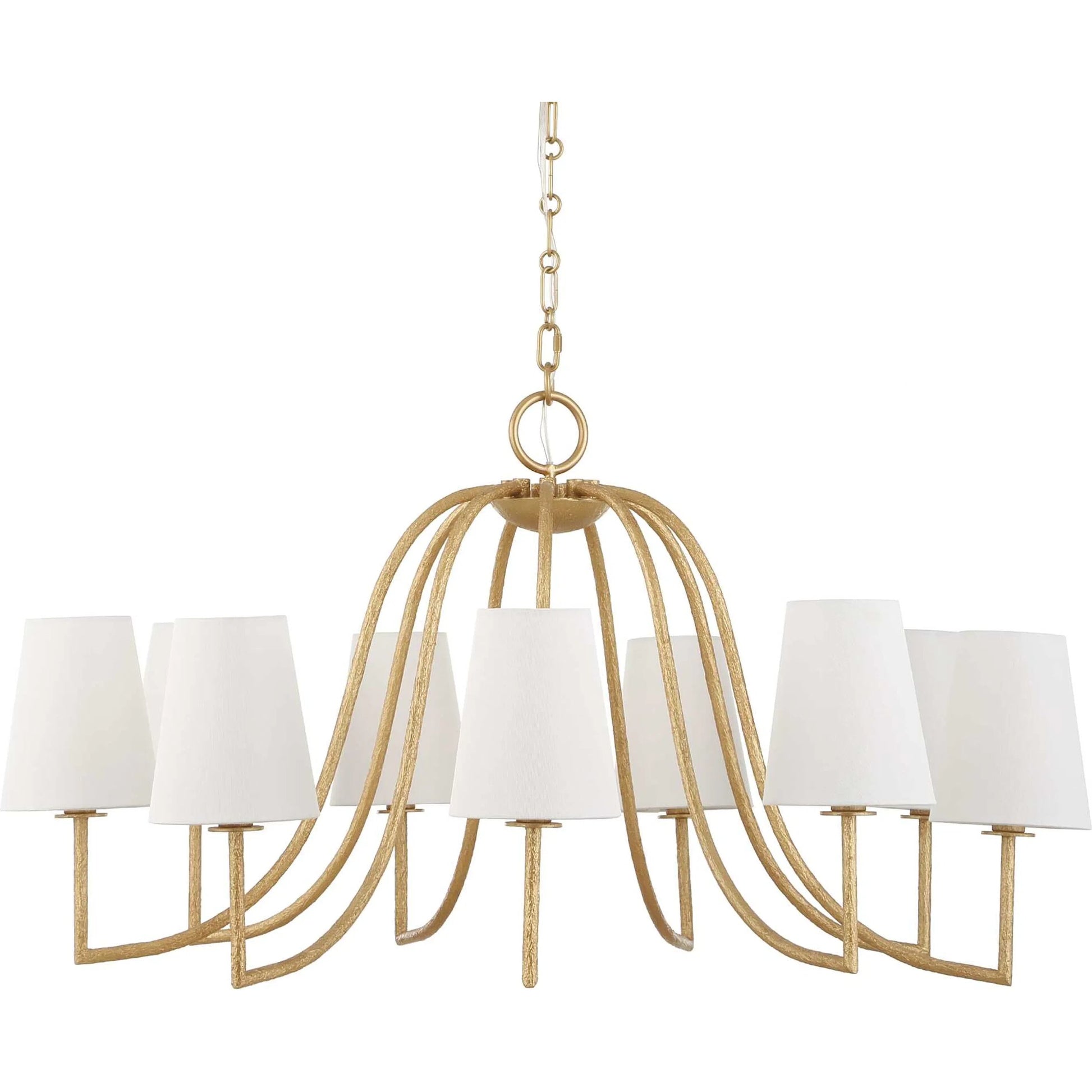 Seville 9 Light Chandelier by Uttermost in gold. Made from iron, fabric in a traditional style.