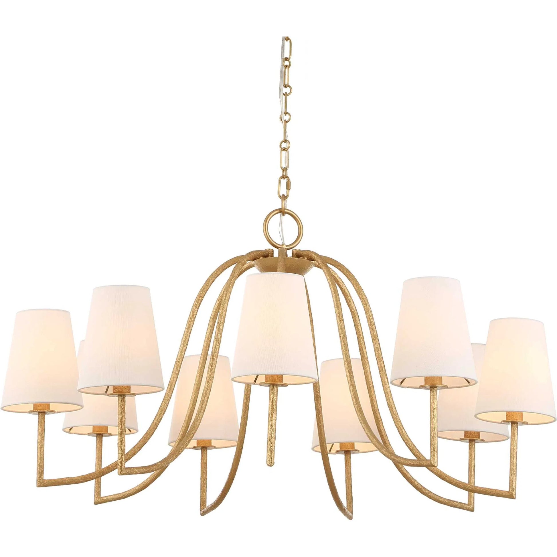 Seville 9 Light Chandelier by Uttermost in gold. Made from iron, fabric in a traditional style.
