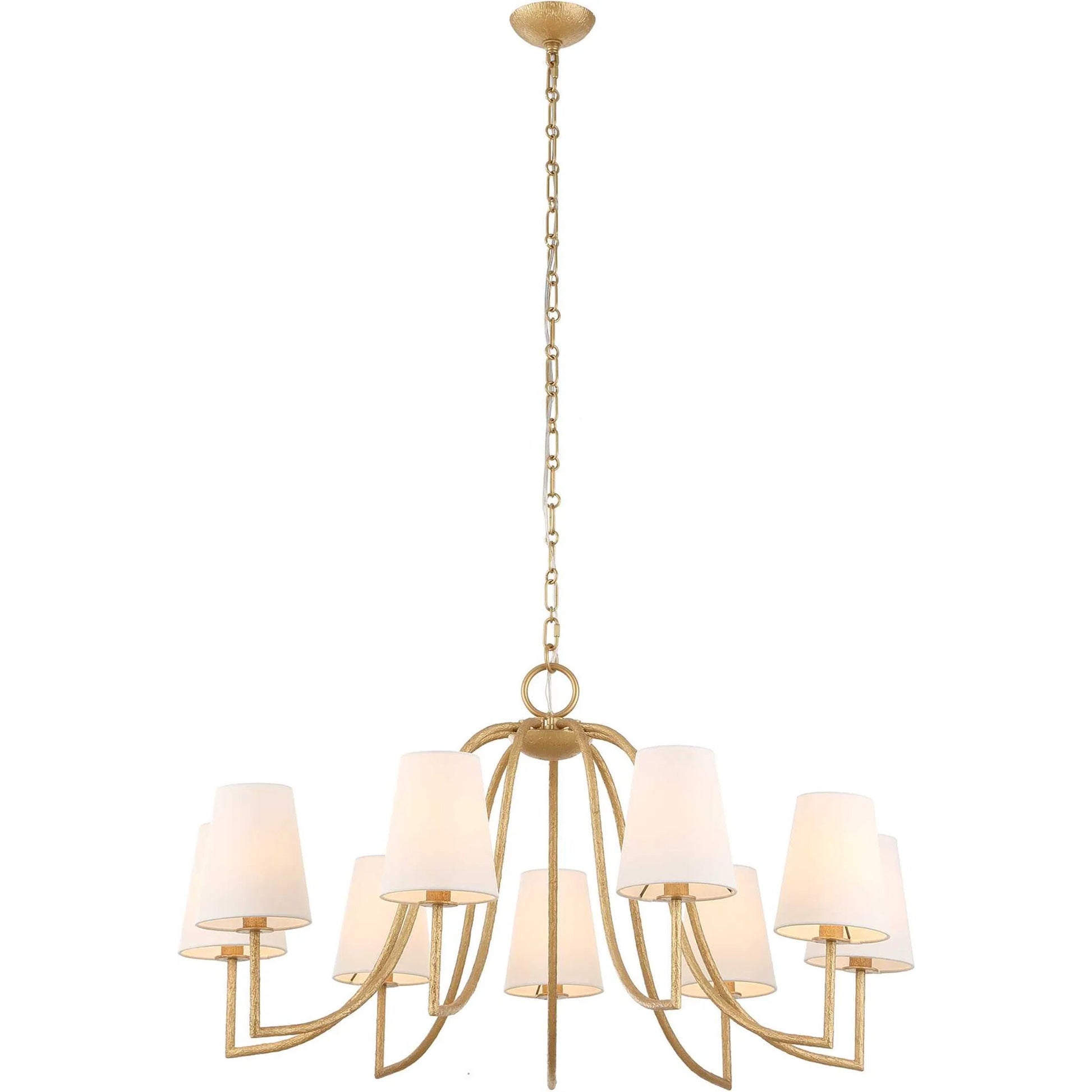 Seville 9 Light Chandelier by Uttermost in gold. Made from iron, fabric in a traditional style.