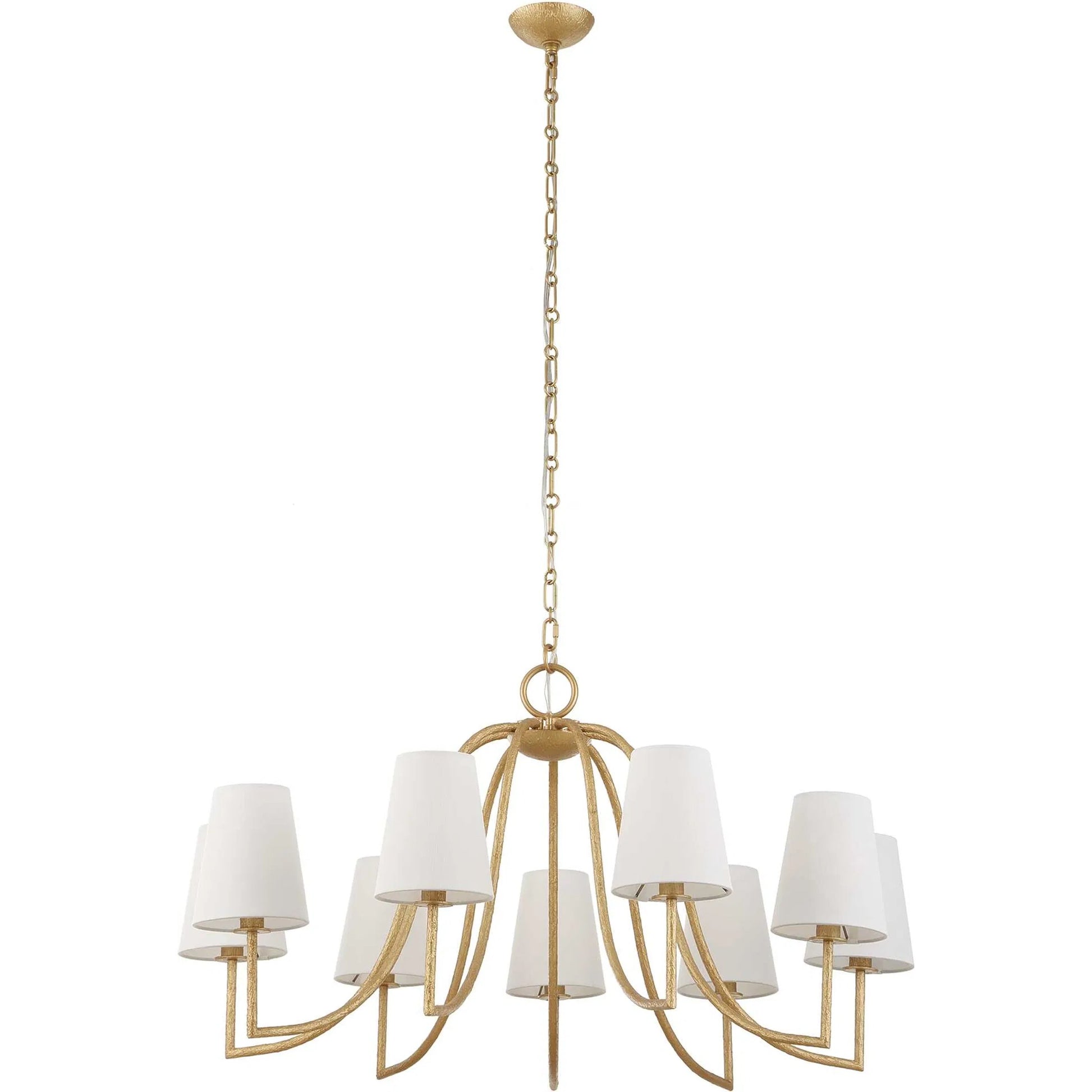Seville 9 Light Chandelier by Uttermost in gold. Made from iron, fabric in a traditional style.