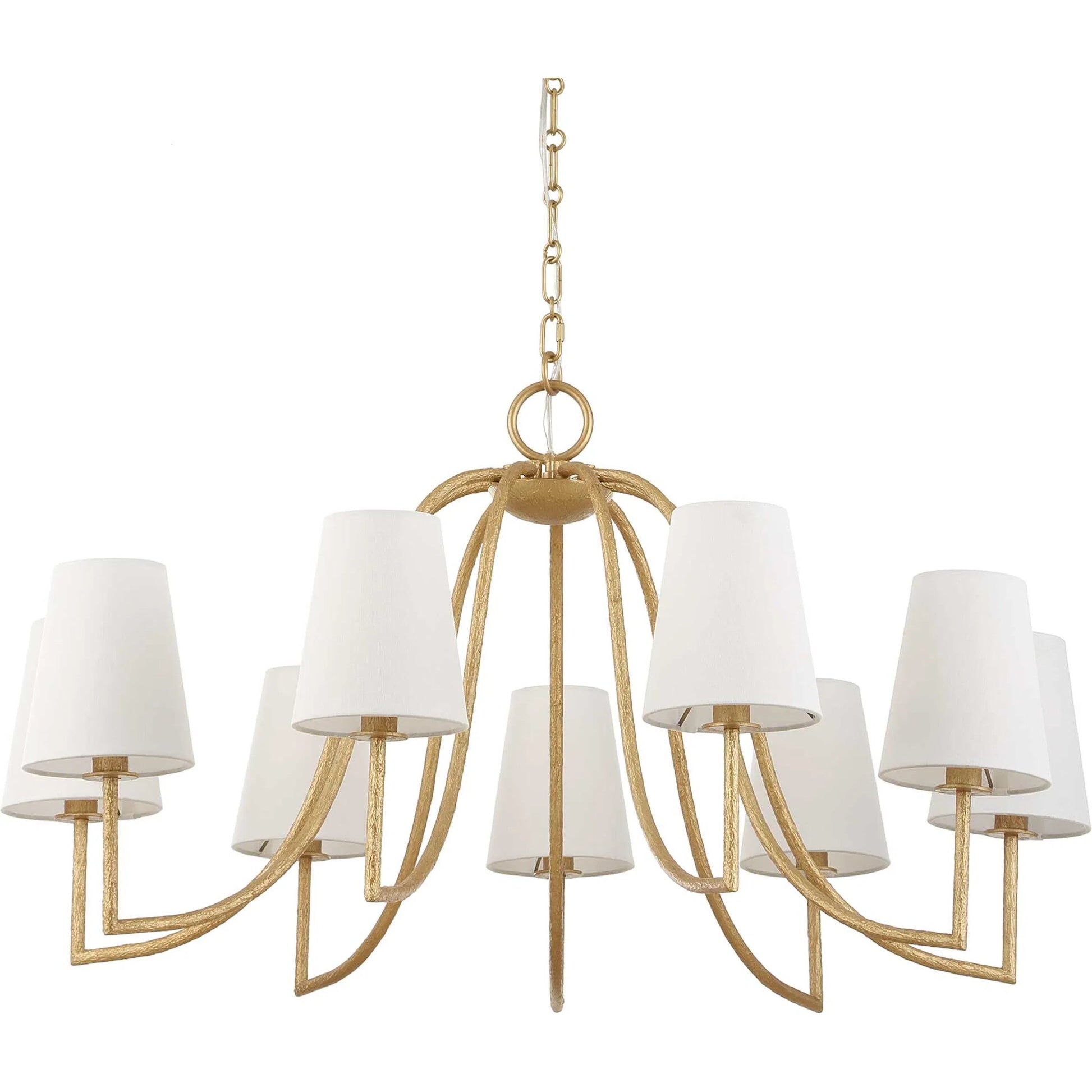 Seville 9 Light Chandelier by Uttermost in gold. Made from iron, fabric in a traditional style.