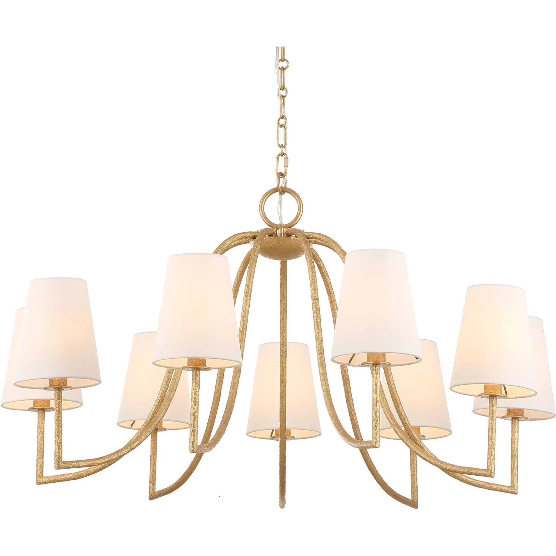 Seville 9 Light Chandelier by Uttermost in gold. Made from iron, fabric in a traditional style.