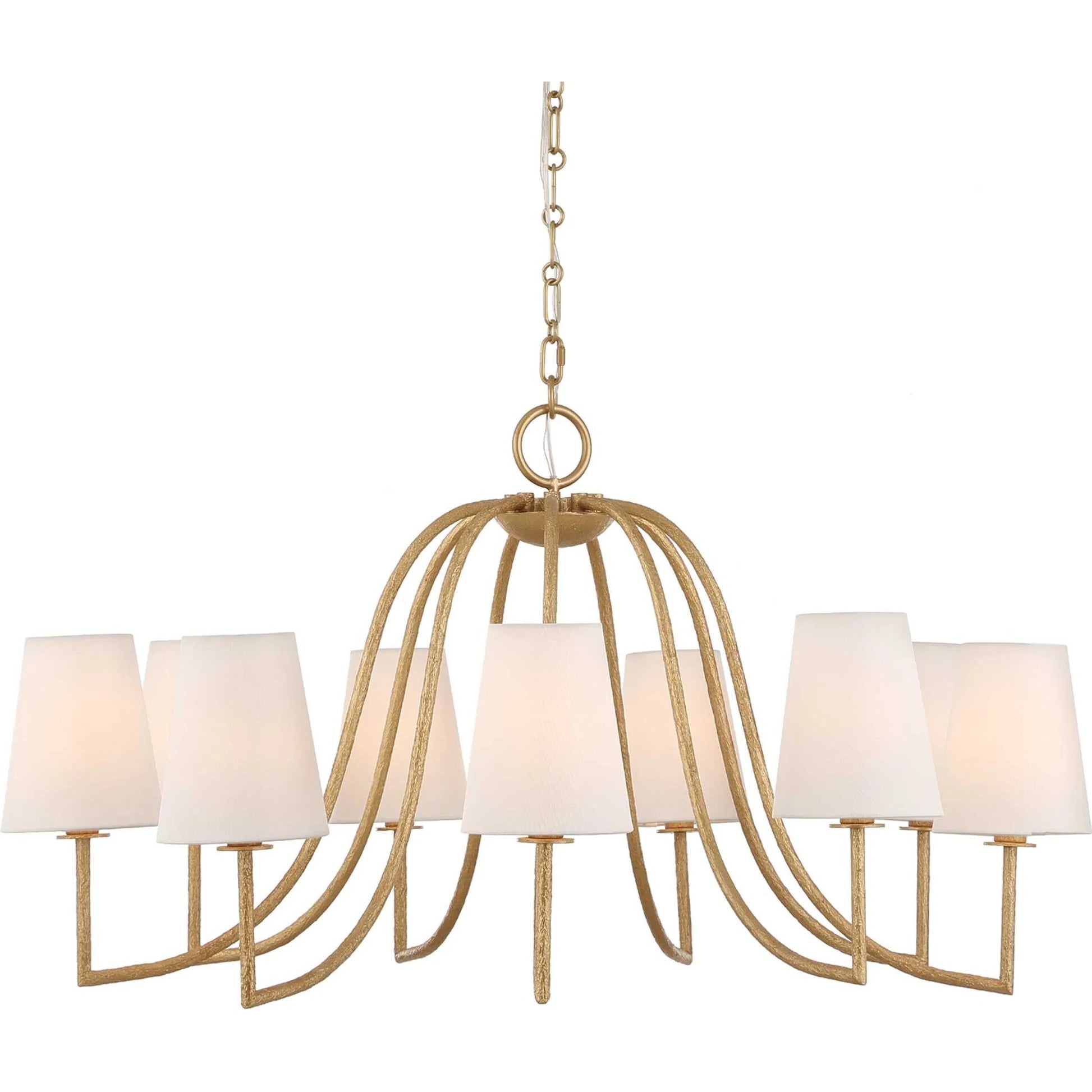Seville 9 Light Chandelier by Uttermost in gold. Made from iron, fabric in a traditional style.