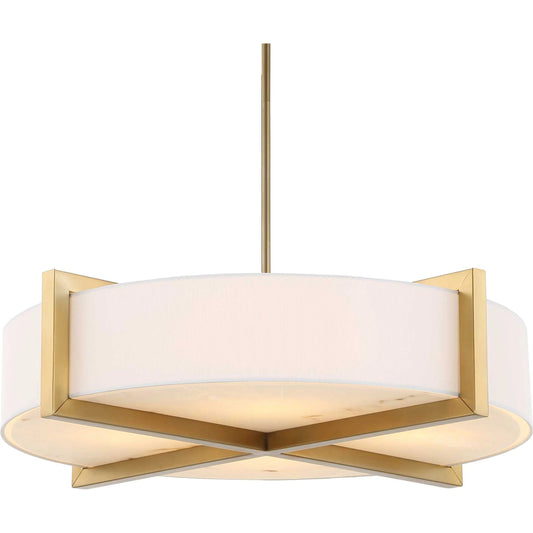 Cresson 4 Light Drum Pendant by Uttermost in brass. Made from iron, white linen, faux alabaster in a unique style.