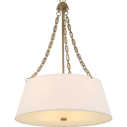Andalucia 4 Light Drum Pendant by Uttermost in gold. Made from iron, white linen, glass in a transitional style.