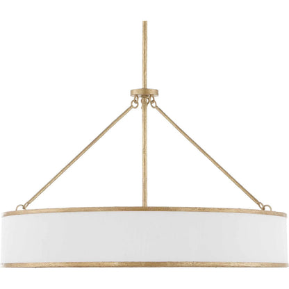Algiers 8 Light Drum Pendant by Uttermost in gold. Made from iron, fabric in a transitional style.