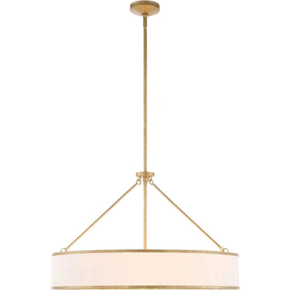Algiers 8 Light Drum Pendant by Uttermost in gold. Made from iron, fabric in a transitional style.
