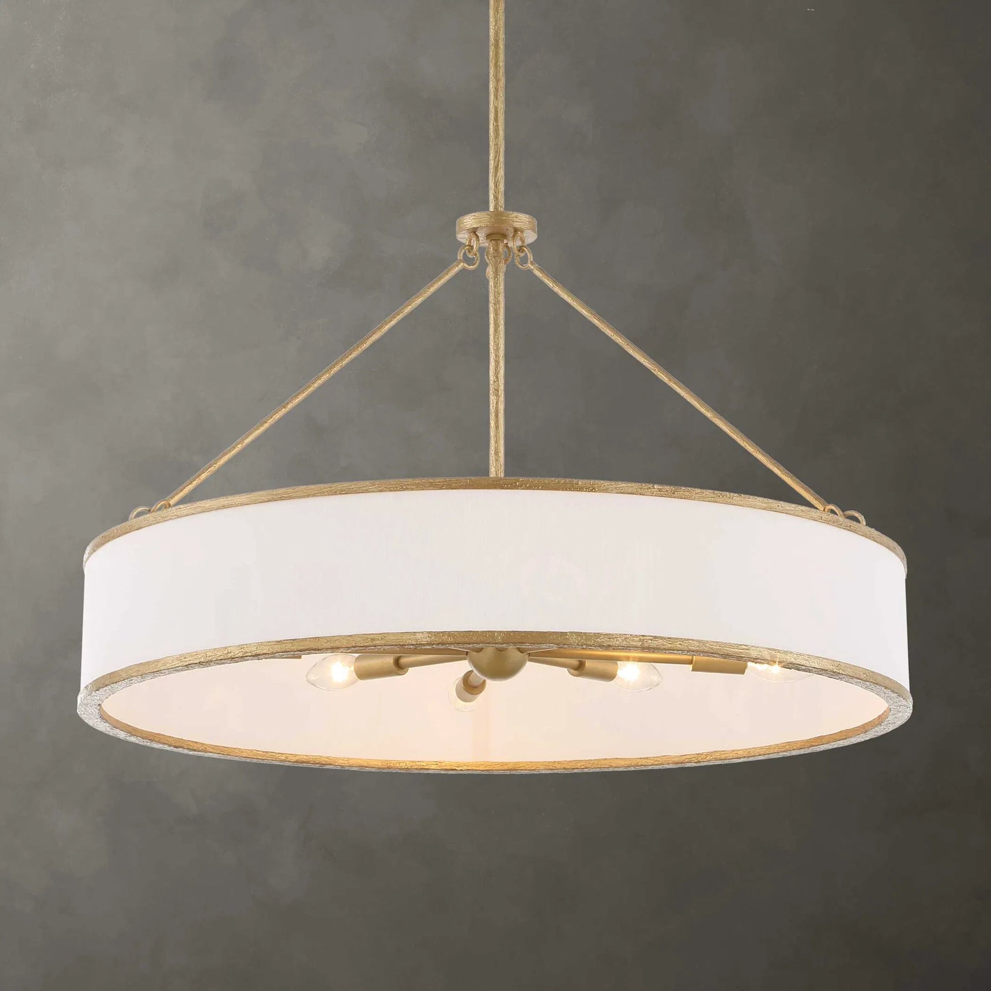 Algiers 8 Light Drum Pendant by Uttermost in gold. Made from iron, fabric in a transitional style.