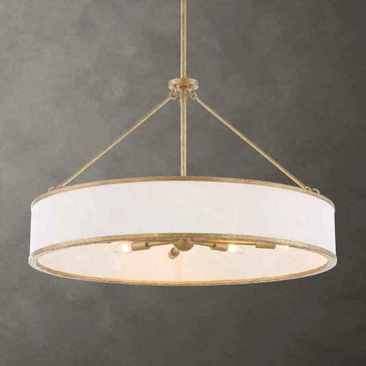 Algiers 8 Light Drum Pendant by Uttermost in gold. Made from iron, fabric in a unique style.