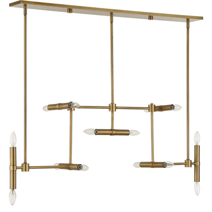 Cadre 14 Light Modern Linear Pendant by Uttermost in brass. Made from iron in a transitional style.