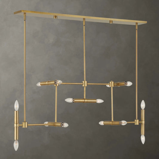 Cadre 14 Light Modern Linear Pendant by Uttermost in brass. Made from iron in a unique style.