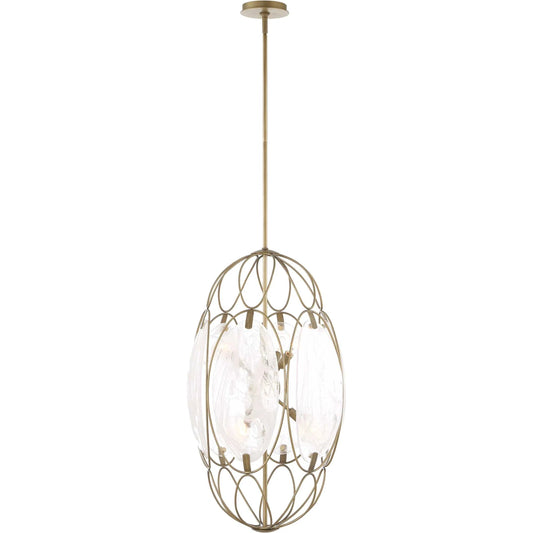 Valencia 6 Light Glass Panel Pendant by Uttermost in gold. Made from iron, glass in a traditional style.