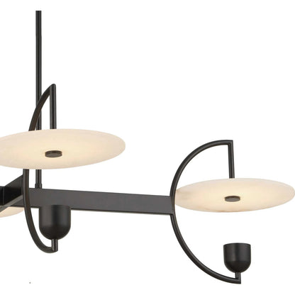 Kyoto 4 Light Linear LED Chandelier by Uttermost in black. Made from iron, alabaster disk in a modern style.