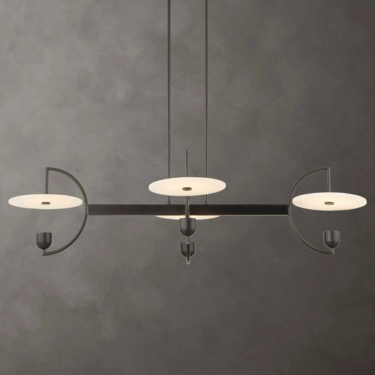 Kyoto 4 Light Linear LED Chandelier by Uttermost in black. Made from iron, alabaster disk in a unique style.