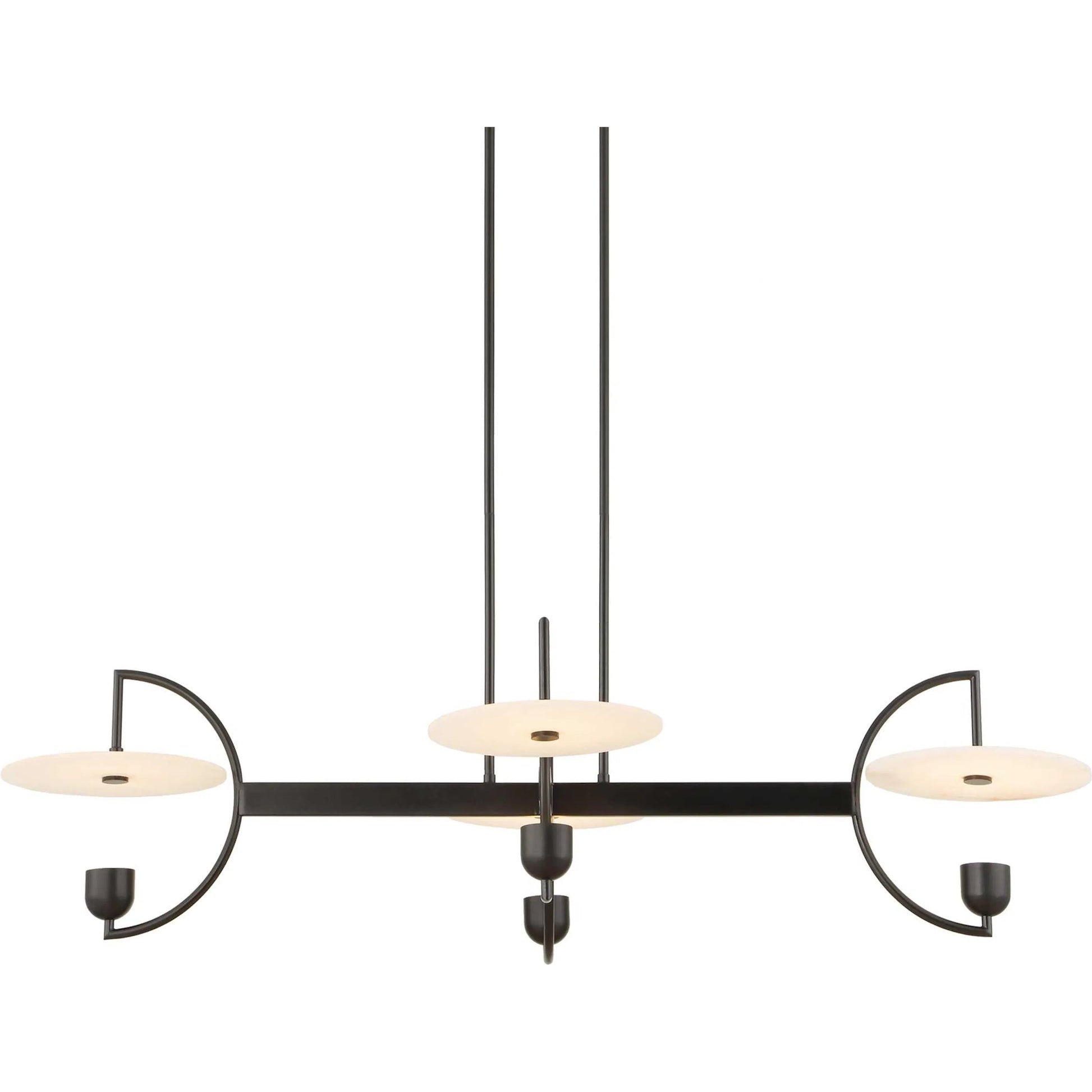 Kyoto 4 Light Linear LED Chandelier by Uttermost in black. Made from iron, alabaster disk in a modern style.