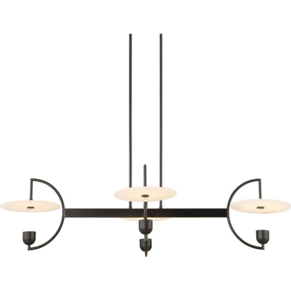 Kyoto 4 Light Linear LED Chandelier by Uttermost in black. Made from iron, alabaster disk in a modern style.