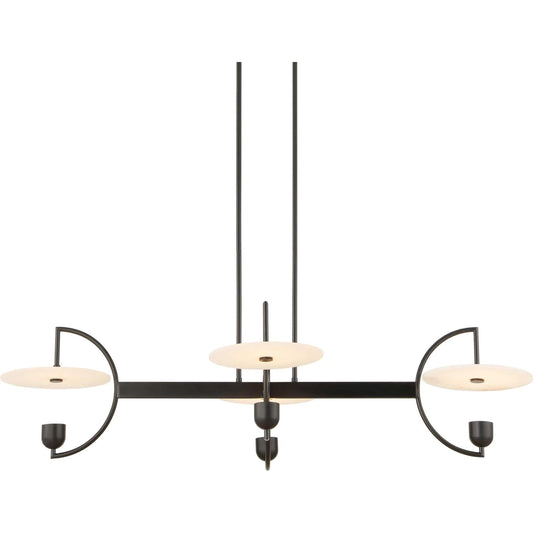 Kyoto 4 Light Linear LED Chandelier by Uttermost in black. Made from iron, alabaster disk in a unique style.