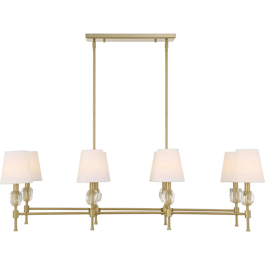 Arques 8 Light Linear Chandelier by Uttermost in brass. Made from iron, fabric, crystal in a unique style.
