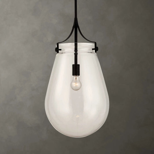 Dewdrop 1 Light Glass Shade Pendant by Uttermost in black. Made from iron, clear glass in a unique style.