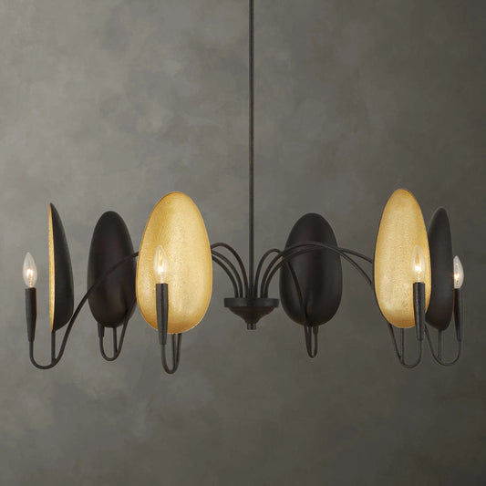 Warwick 6 Light Matte Chandelier by Uttermost in black, gold. Made from iron in a unique style.