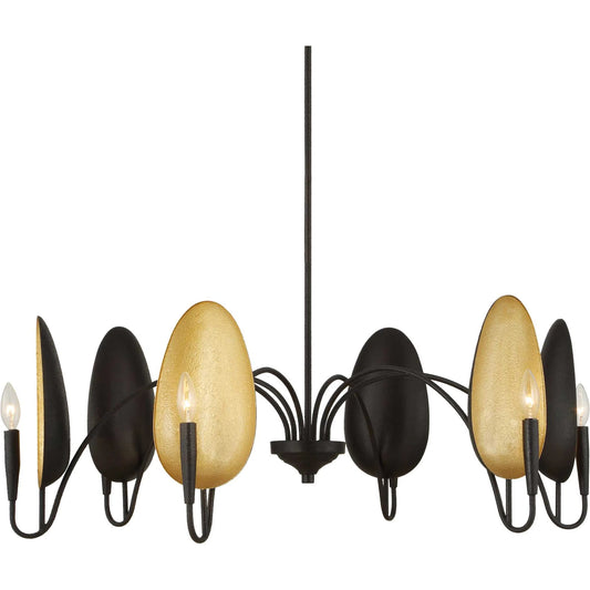 Warwick 6 Light Matte Chandelier by Uttermost in black, gold. Made from iron in a unique style.