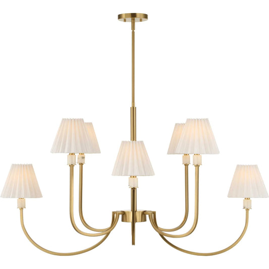 Poppins 8 Light Chandelier by Uttermost in brass. Made from iron, alabaster, fabric in a traditional style.