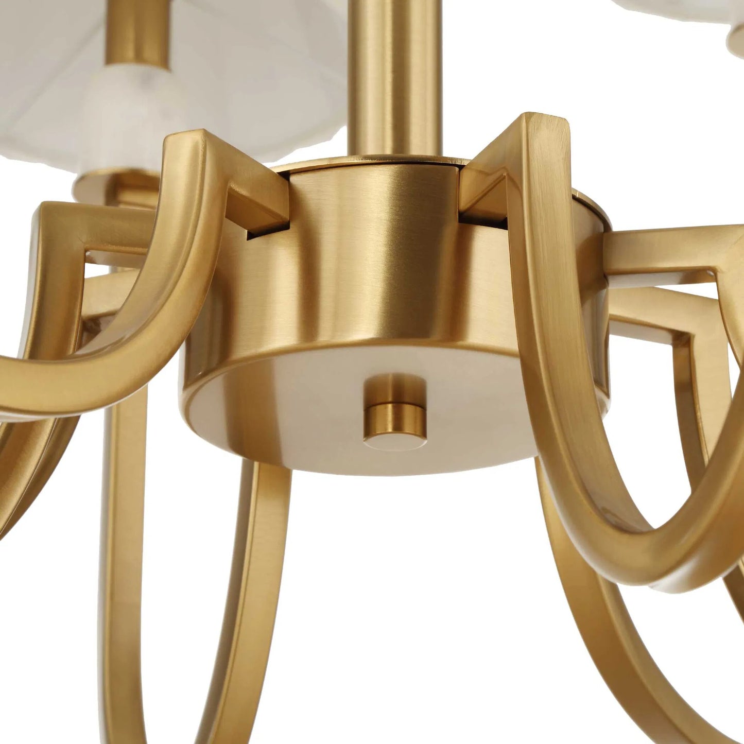 010 SI-2453076 | Closeup | Poppins 8 Light Chandelier by Uttermost in brass. Made from iron, alabaster, fabric in a traditional style.