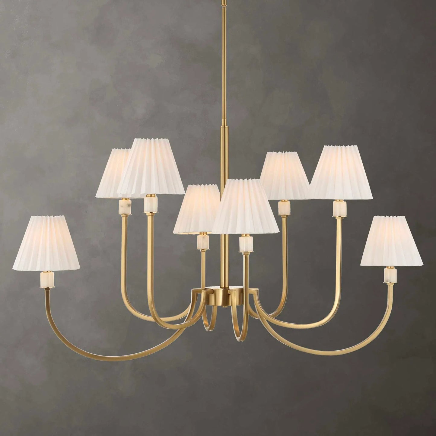 003 SI-2453076 | Lifestyle | Poppins 8 Light Chandelier by Uttermost in brass. Made from iron, alabaster, fabric in a traditional style.
