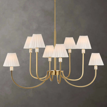 Poppins 8 Light Chandelier by Uttermost in brass. Made from iron, alabaster, fabric in a traditional style.
