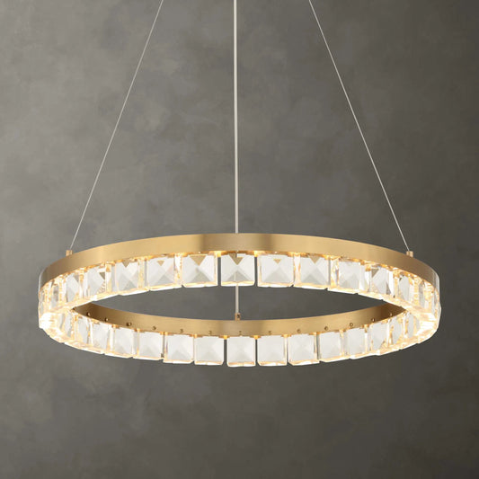 Segovia Round LED Chandelier by Uttermost in brass. Made from iron, crystal in a unique style.
