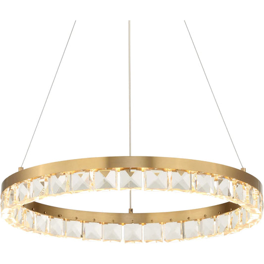 Segovia Round LED Chandelier by Uttermost in brass. Made from iron, crystal in a unique style.