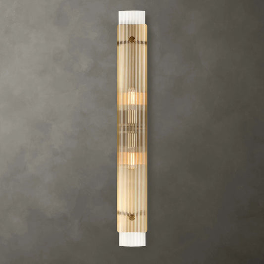 Elmhurst 2 Light Vanity Sconce by Uttermost in brass. Made from iron, glass in a unique style.